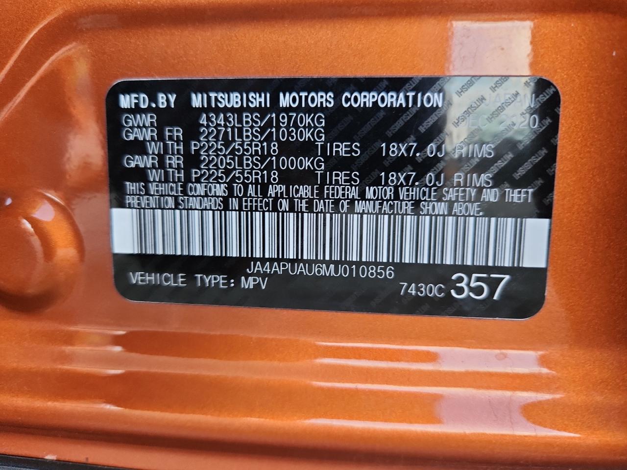 2021 Mitsubishi Outlander Sport Es VIN: JA4APUAU6MU010856 Lot: 81813725