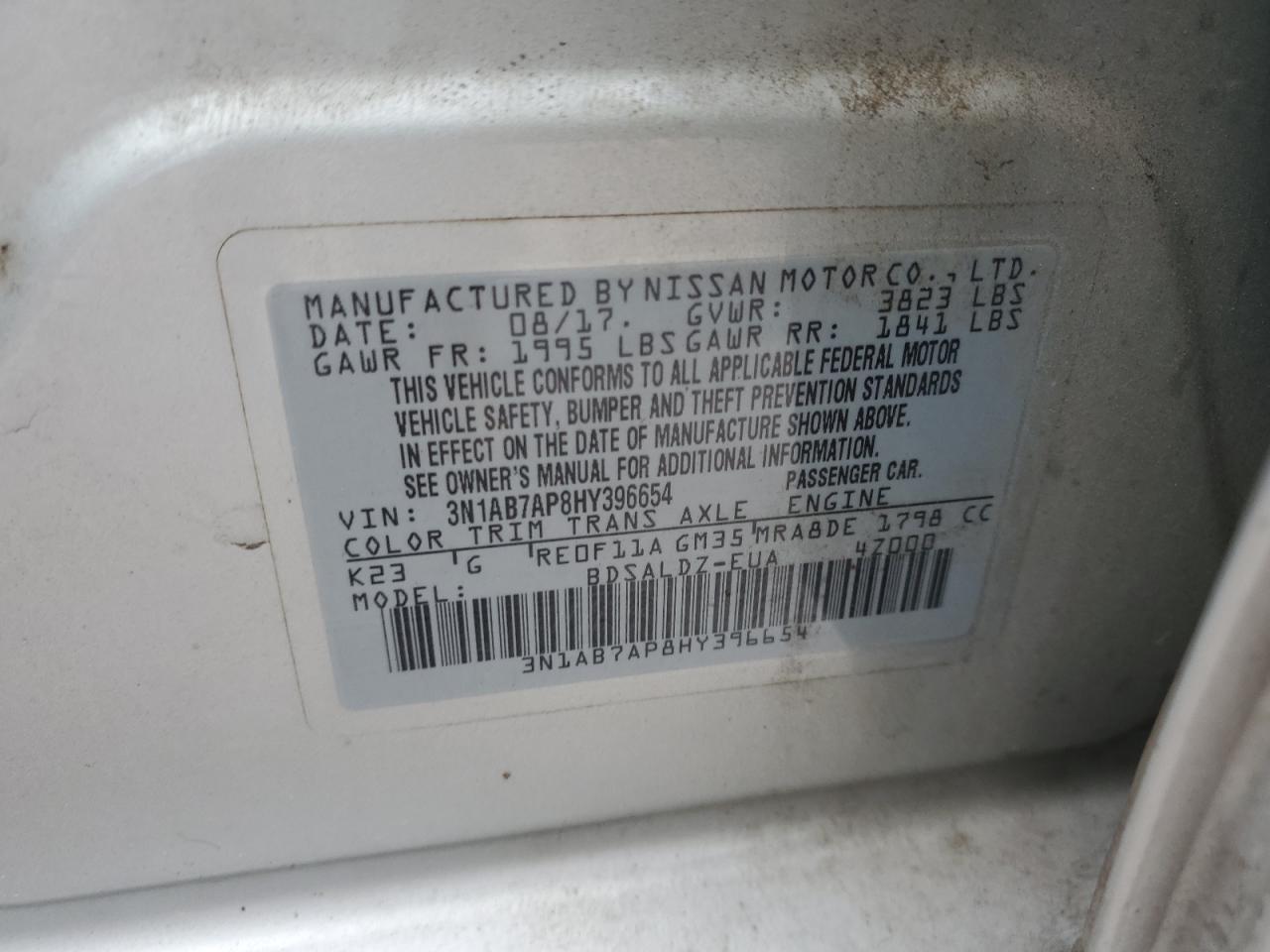 2017 Nissan Sentra S VIN: 3N1AB7AP8HY396654 Lot: 83754105