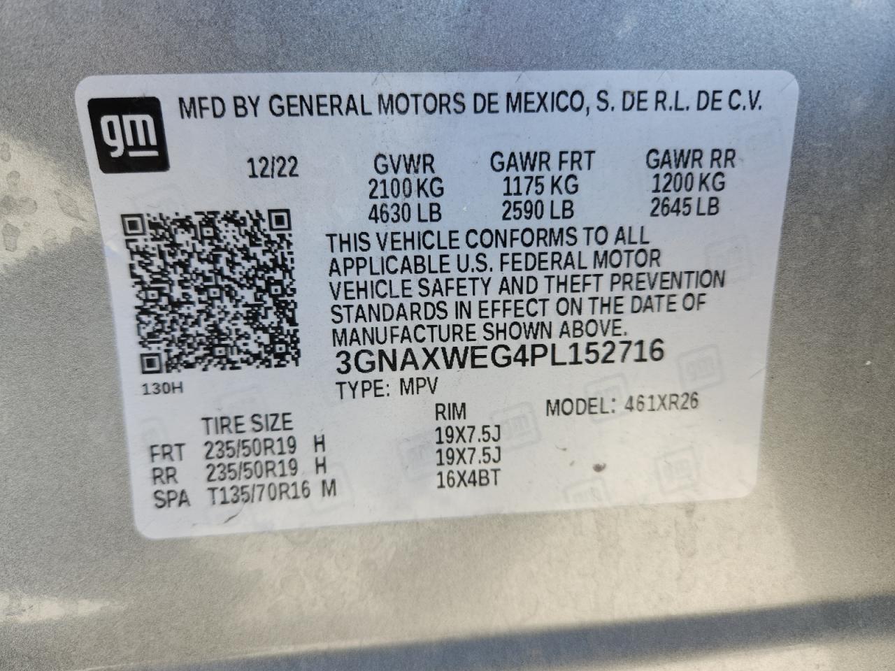 2023 Chevrolet Equinox Rs VIN: 3GNAXWEG4PL152716 Lot: 81552755