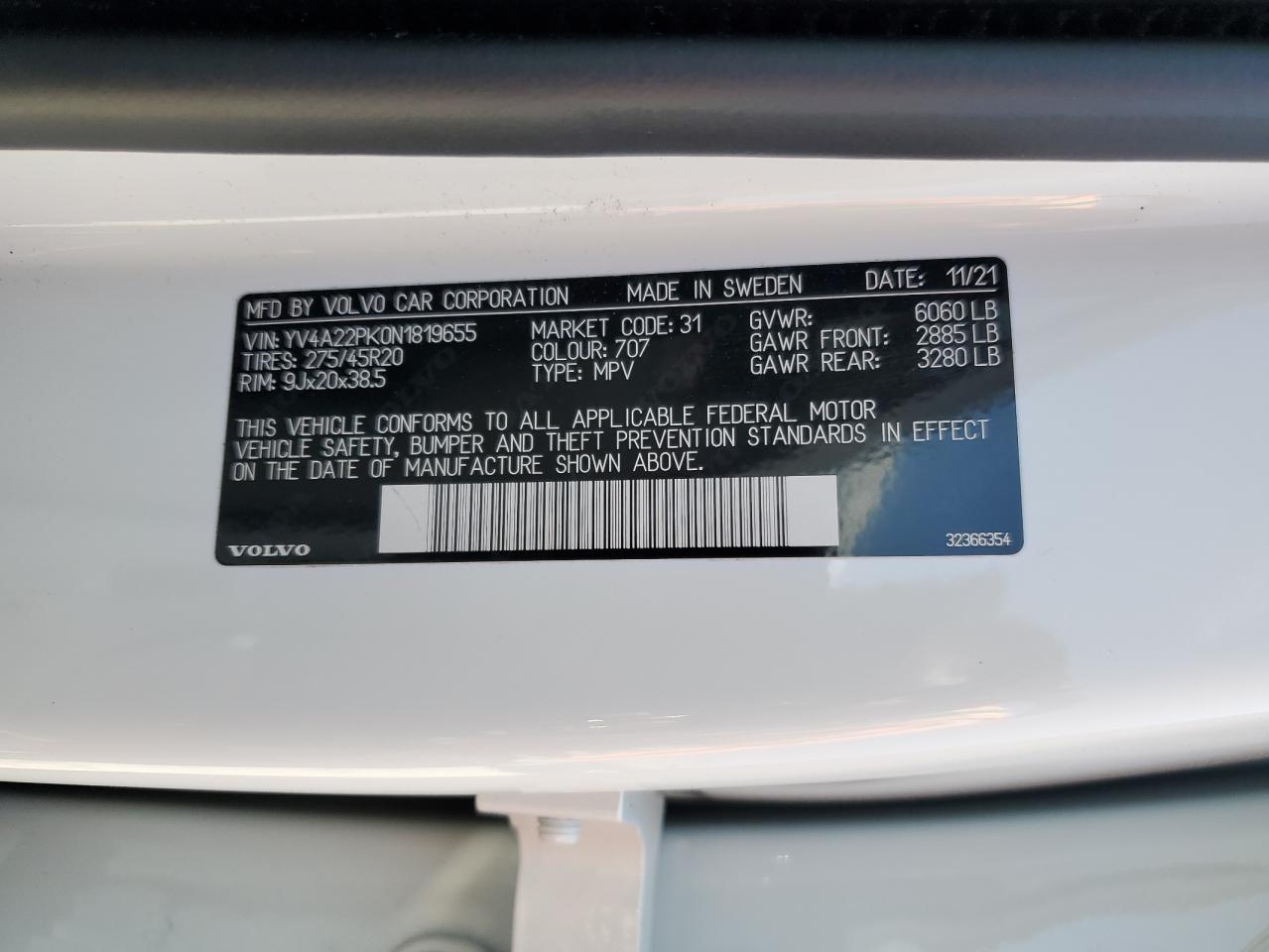 2022 Volvo Xc90 T6 Momentum VIN: YV4A22PK0N1819655 Lot: 80788505