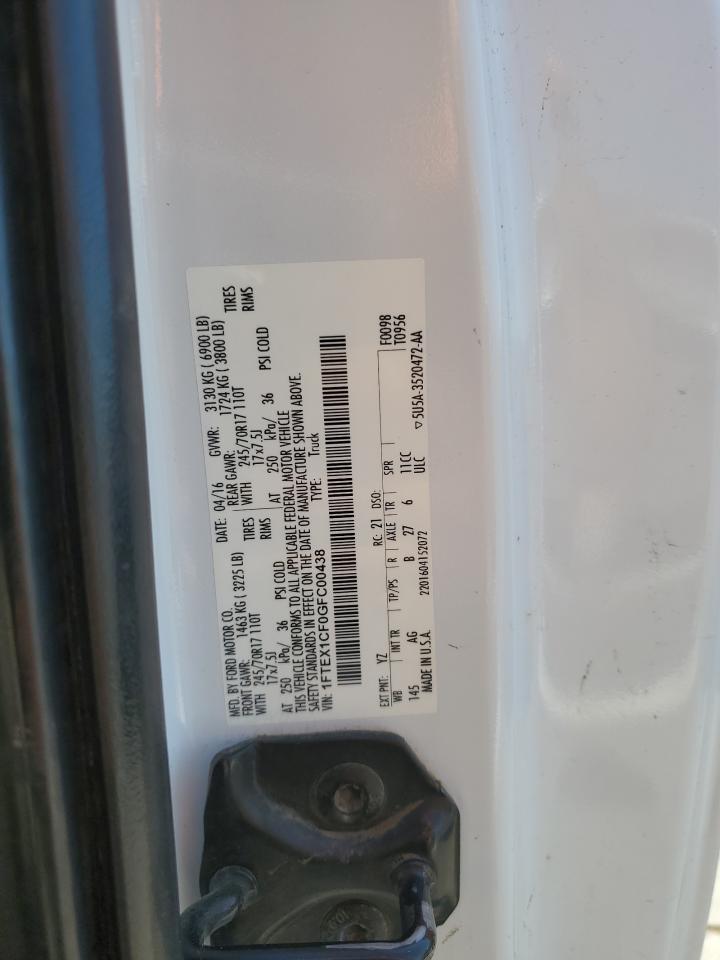 2016 Ford F150 Super Cab VIN: 1FTEX1CF0GFC00438 Lot: 80575645