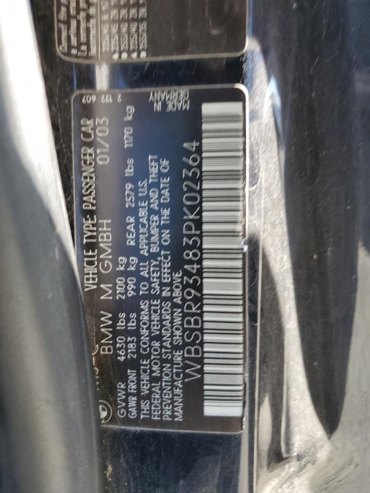 2003 BMW M3 VIN: WBSBR93483PK02364 Lot: 72050055