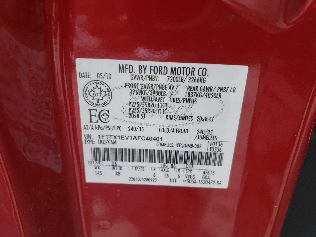 2010 Ford F150 Super Cab VIN: 1FTFX1EV1AFC40401 Lot: 81202115