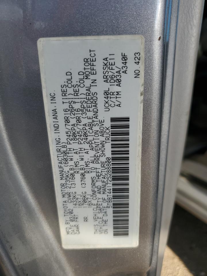 2002 Toyota Tundra Access Cab VIN: 5TBBT44172S288800 Lot: 84474515