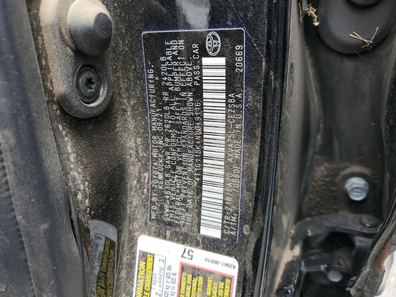 2022 Toyota Camry Se VIN: 4T1G11BK4NU049116 Lot: 81986105