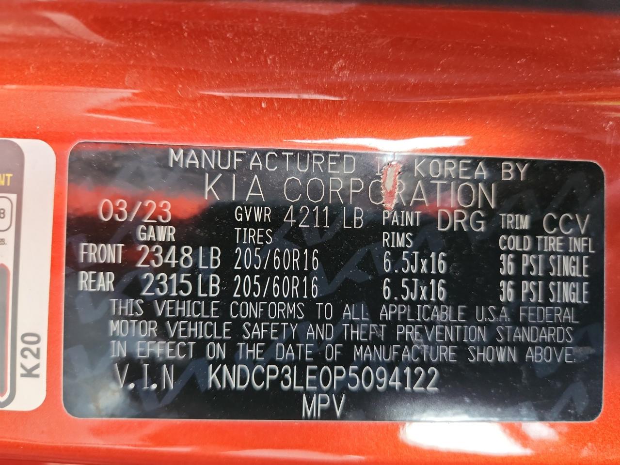 2023 Kia Niro Lx VIN: KNDCP3LE0P5094122 Lot: 71884345