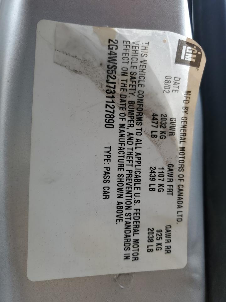 2003 Buick Century Custom VIN: 2G4WS52J731127890 Lot: 82092565