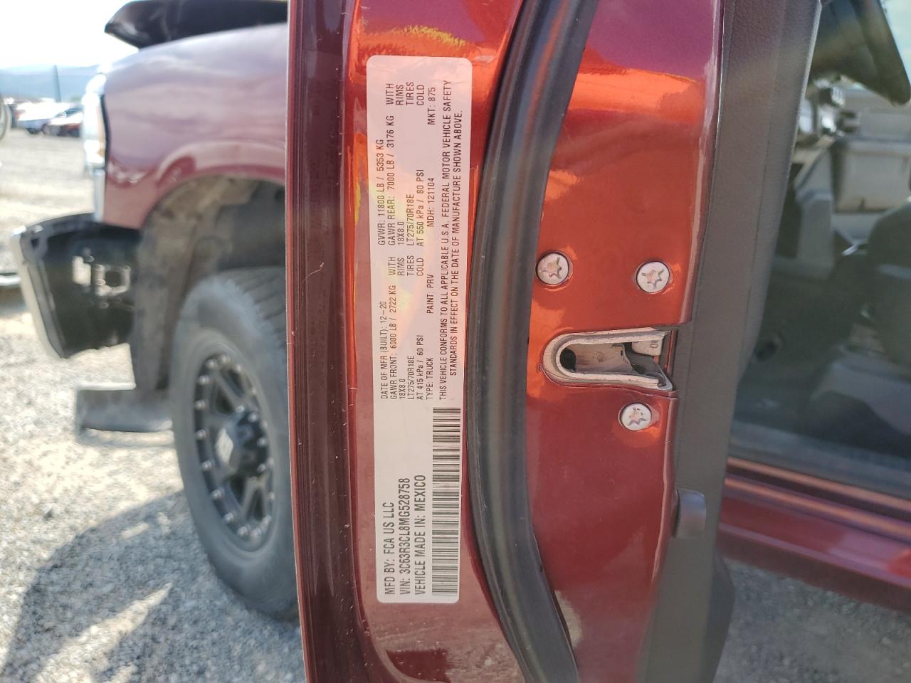 2021 Ram 3500 Tradesman VIN: 3C63R3CL8MG528758 Lot: 80696765