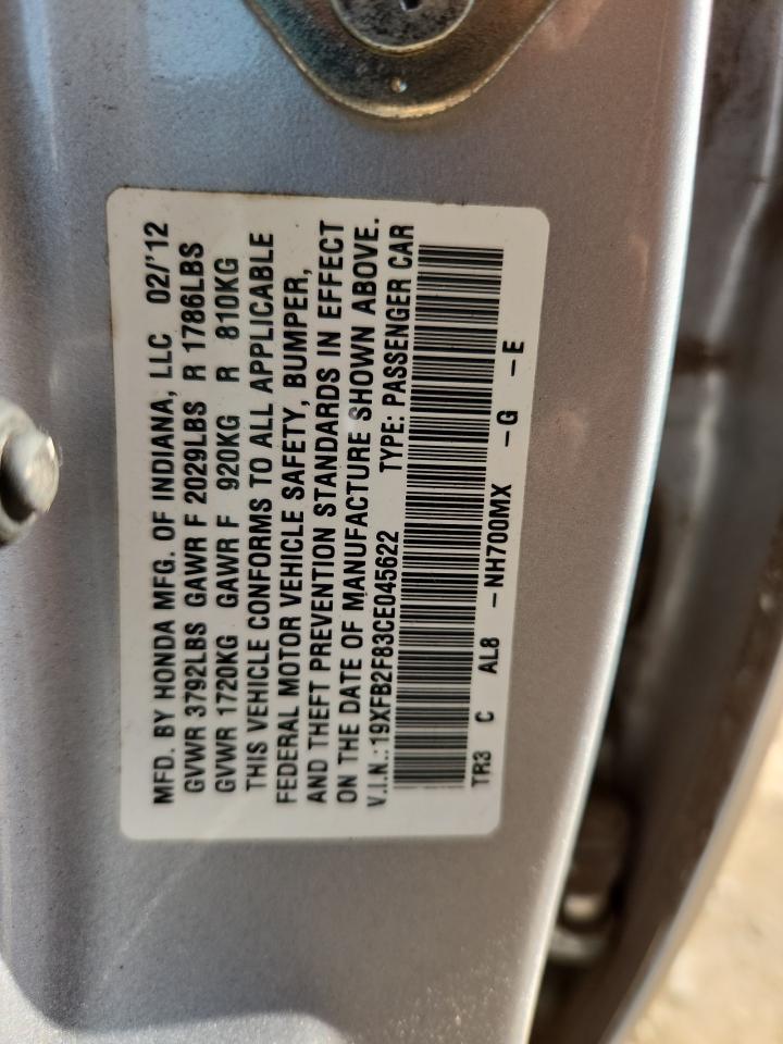 2012 Honda Civic Ex VIN: 19XFB2F83CE045622 Lot: 81012485