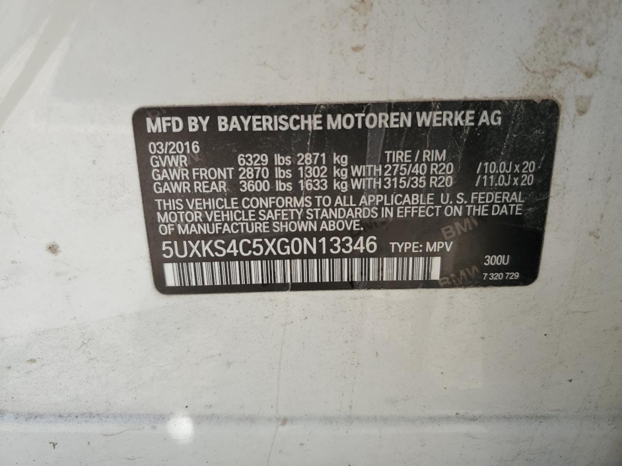 2016 BMW X5 xDrive35D VIN: 5UXKS4C5XG0N13346 Lot: 84230835