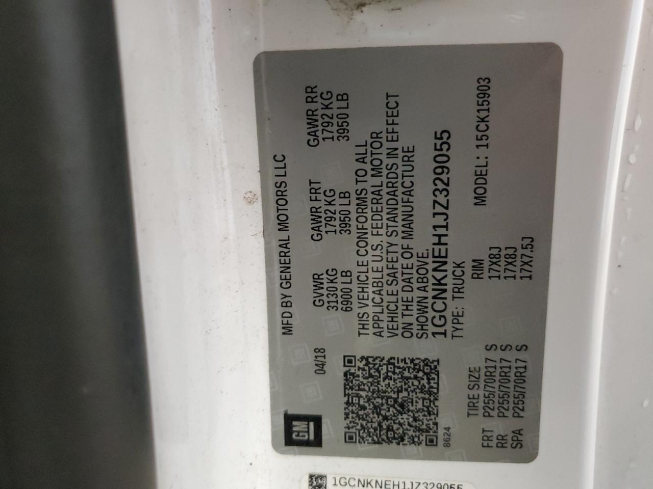 2018 Chevrolet Silverado K1500 VIN: 1GCNKNEH1JZ329055 Lot: 84057285