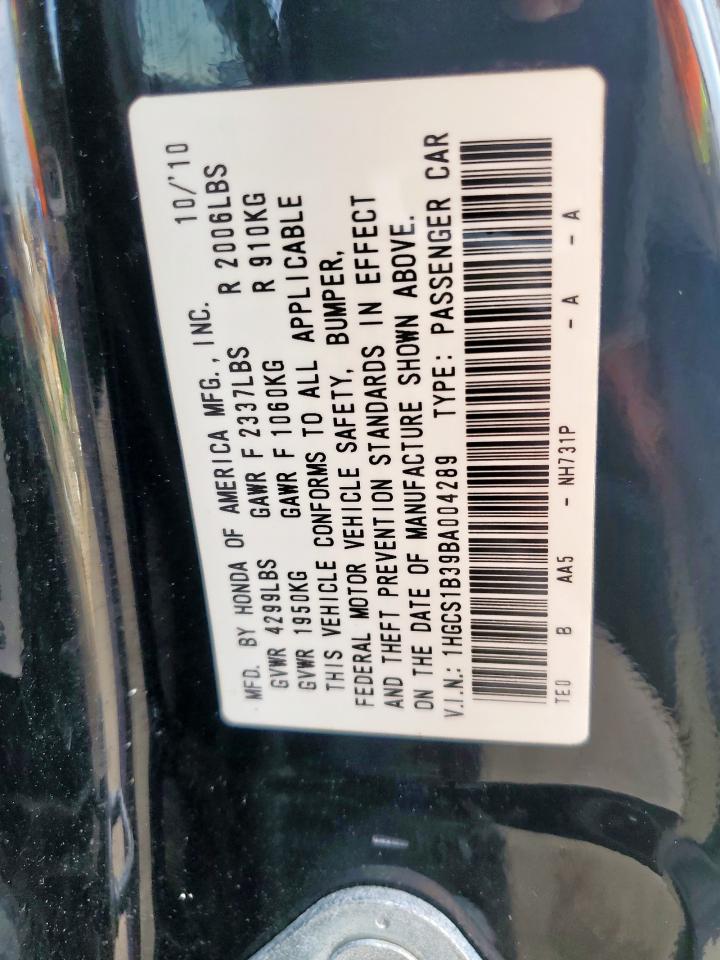 2011 Honda Accord Lx-S VIN: 1HGCS1B39BA004289 Lot: 81958075