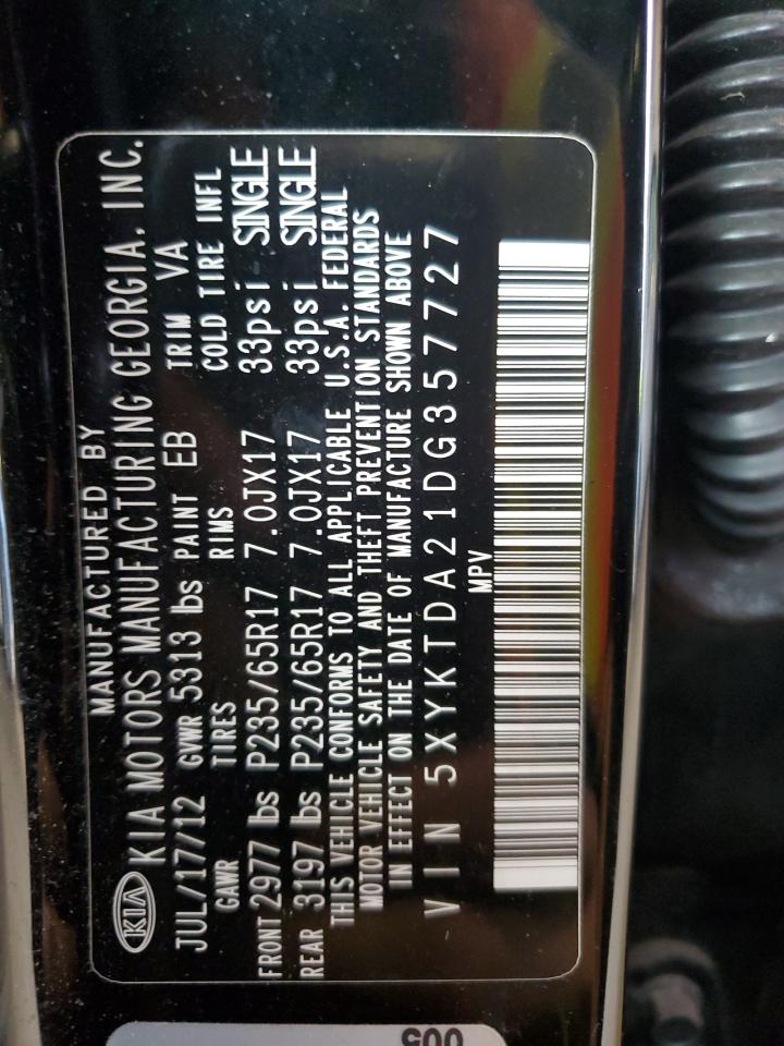 2013 Kia Sorento Lx VIN: 5XYKTDA21DG357727 Lot: 82097475