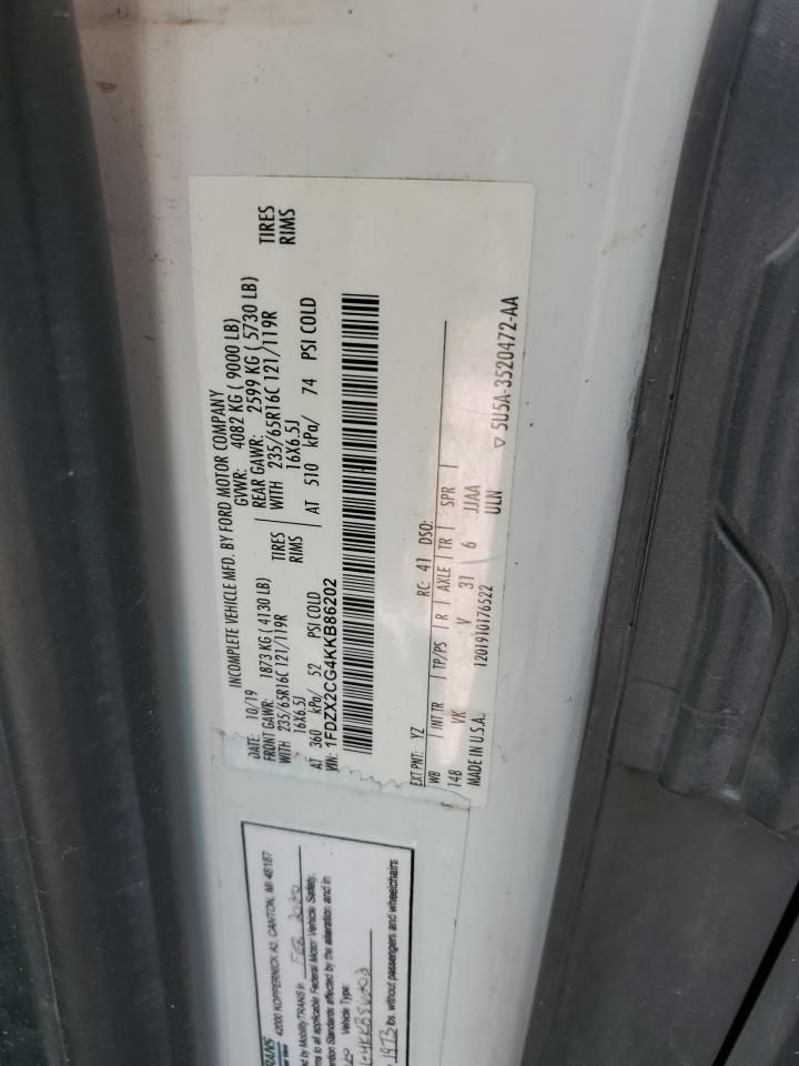 2019 Ford Transit T-350 VIN: 1FDZX2CG4KKB86202 Lot: 70989825