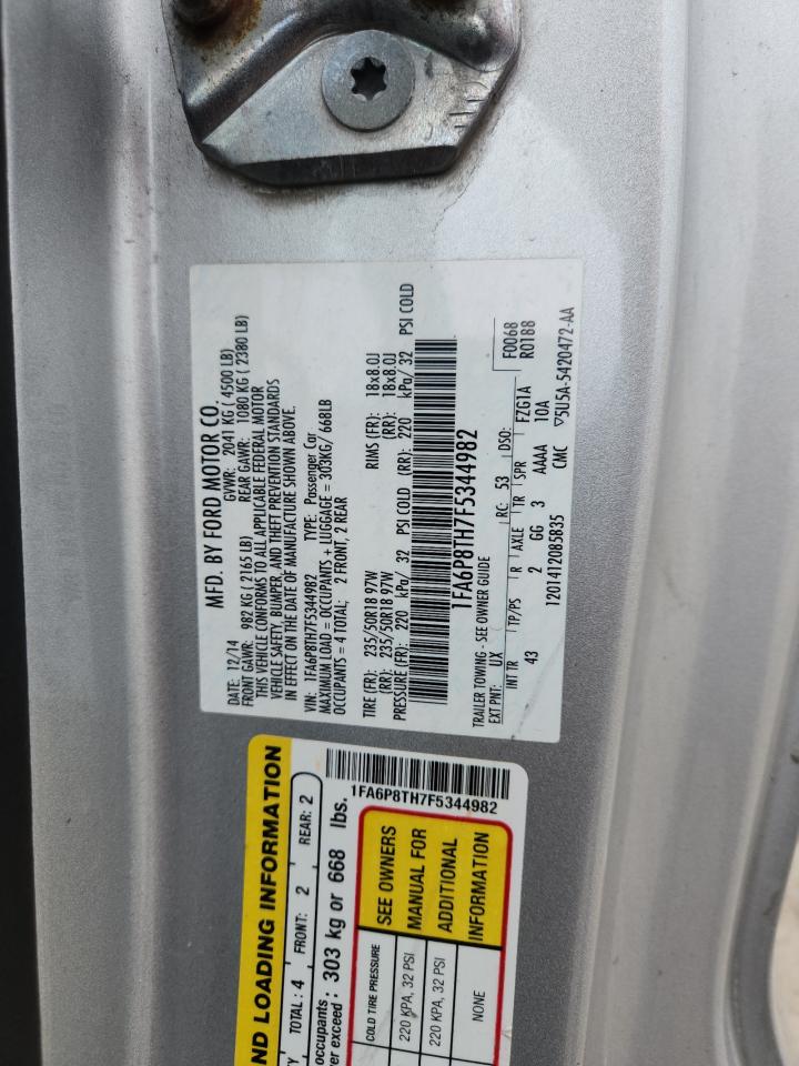 2015 Ford Mustang VIN: 1FA6P8TH7F5344982 Lot: 81682165