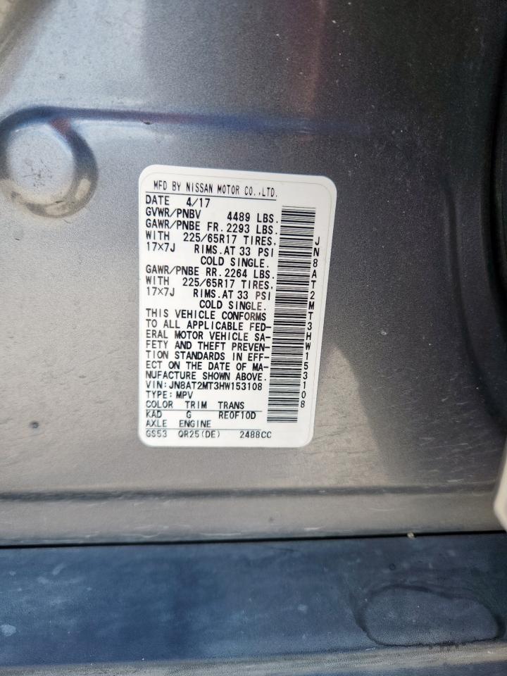 2017 Nissan Rogue S VIN: JN8AT2MT3HW153108 Lot: 81679635