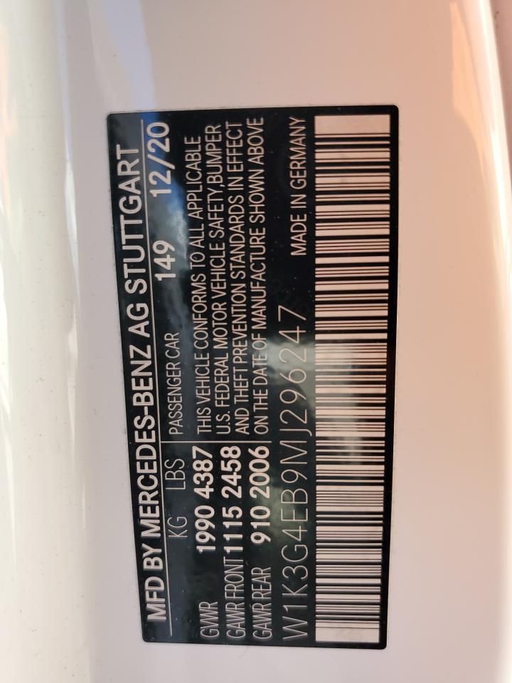 2021 Mercedes-Benz A 220 VIN: W1K3G4EB9MJ296247 Lot: 83864005