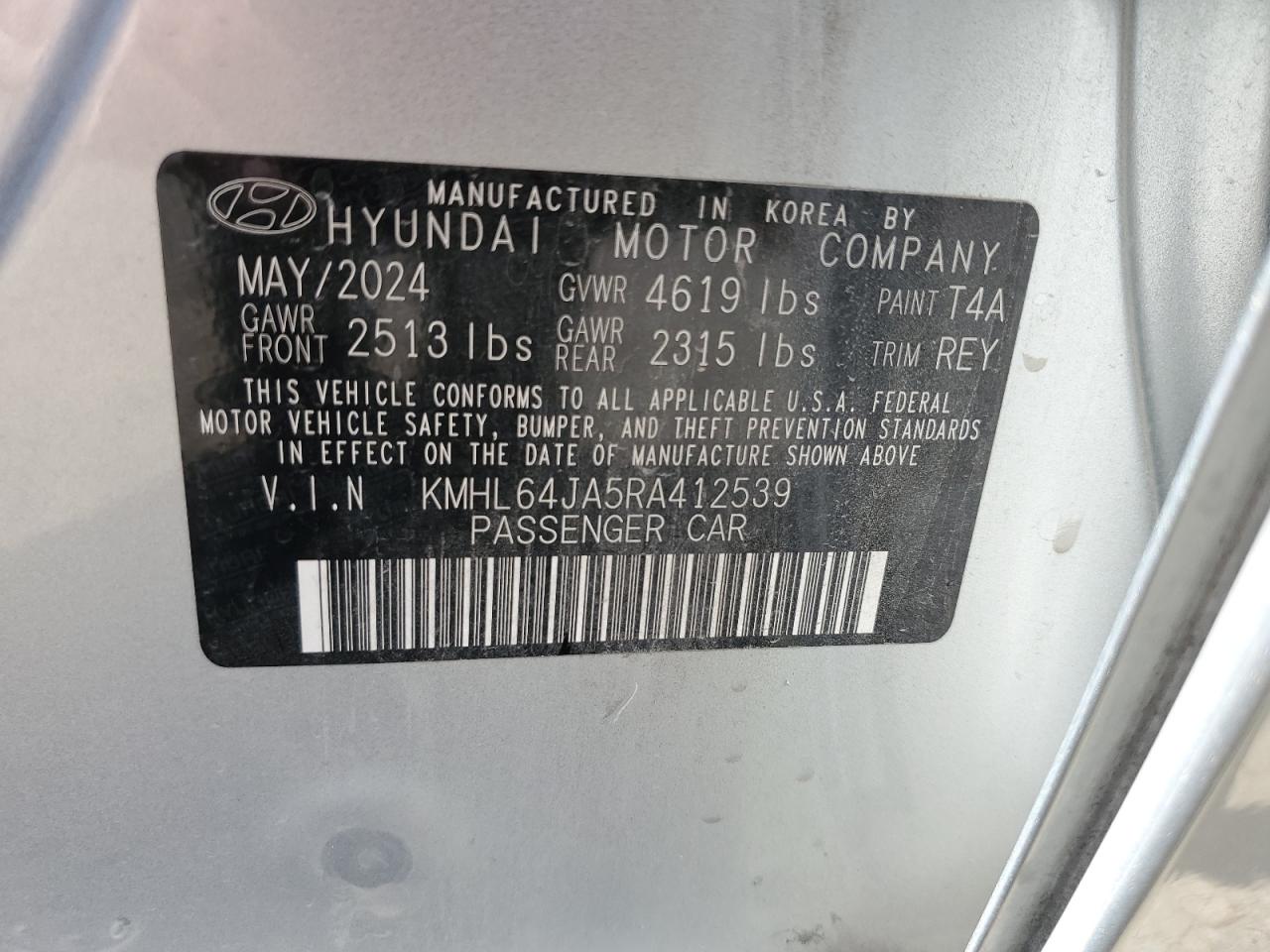 2024 Hyundai Sonata Sel VIN: KMHL64JA5RA412539 Lot: 80959135