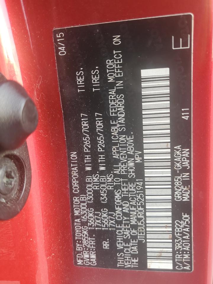 2015 Toyota 4Runner Sr5/Sr5 Premium VIN: JTEBU5JR0F5251941 Lot: 80380855