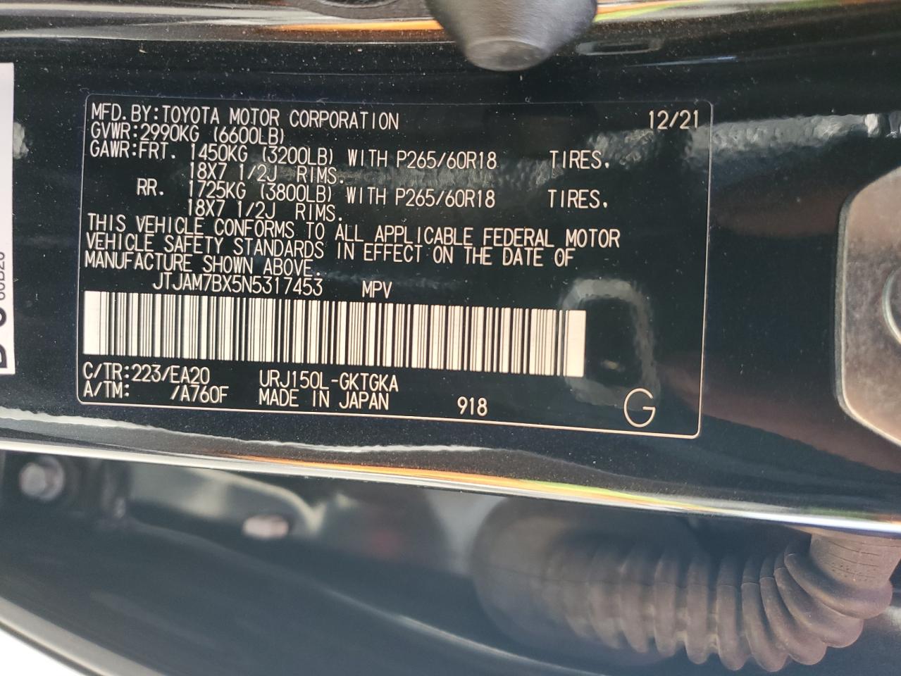 2022 Lexus Gx 460 VIN: JTJAM7BX5N5317453 Lot: 71468765