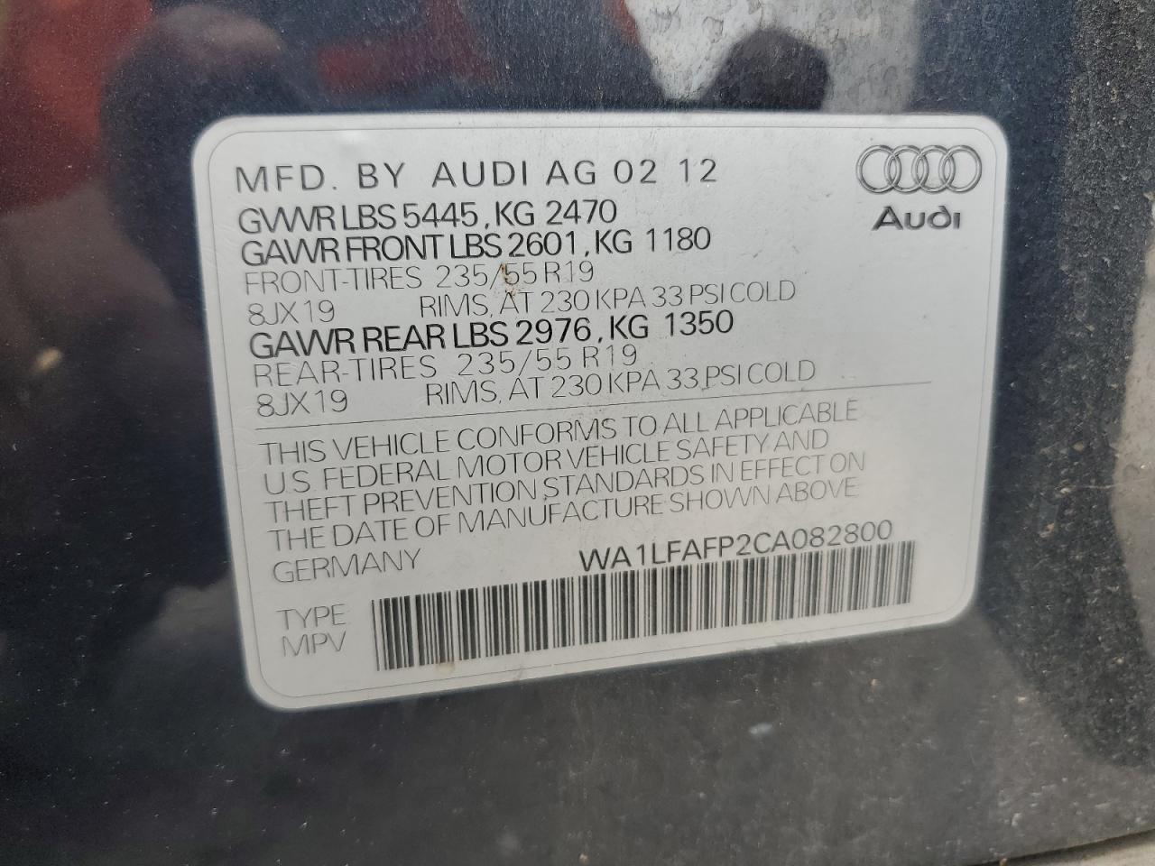 2012 Audi Q5 Premium Plus VIN: WA1LFAFP2CA082800 Lot: 83794315