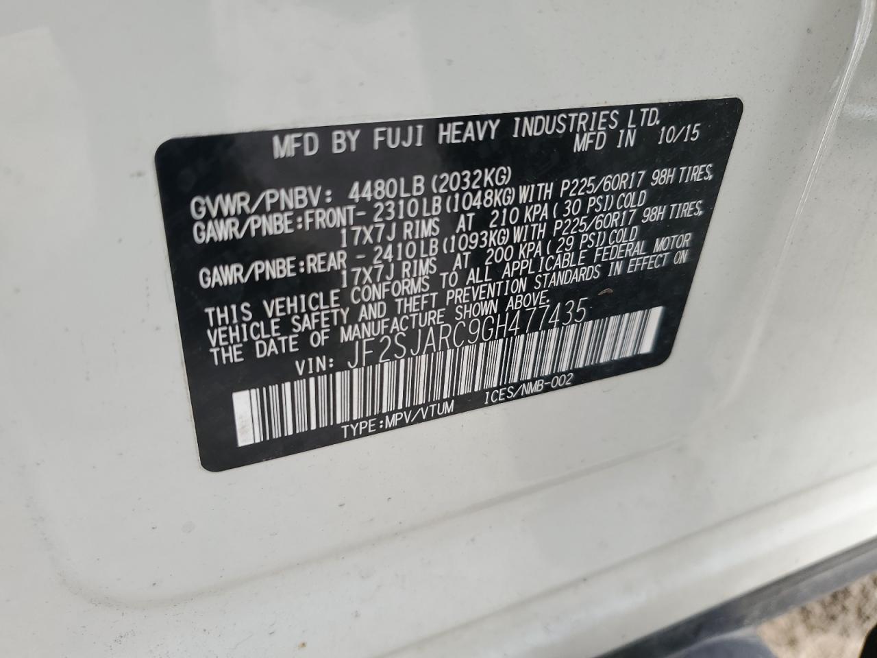 2016 Subaru Forester 2.5I Limited VIN: JF2SJARC9GH477435 Lot: 81745745