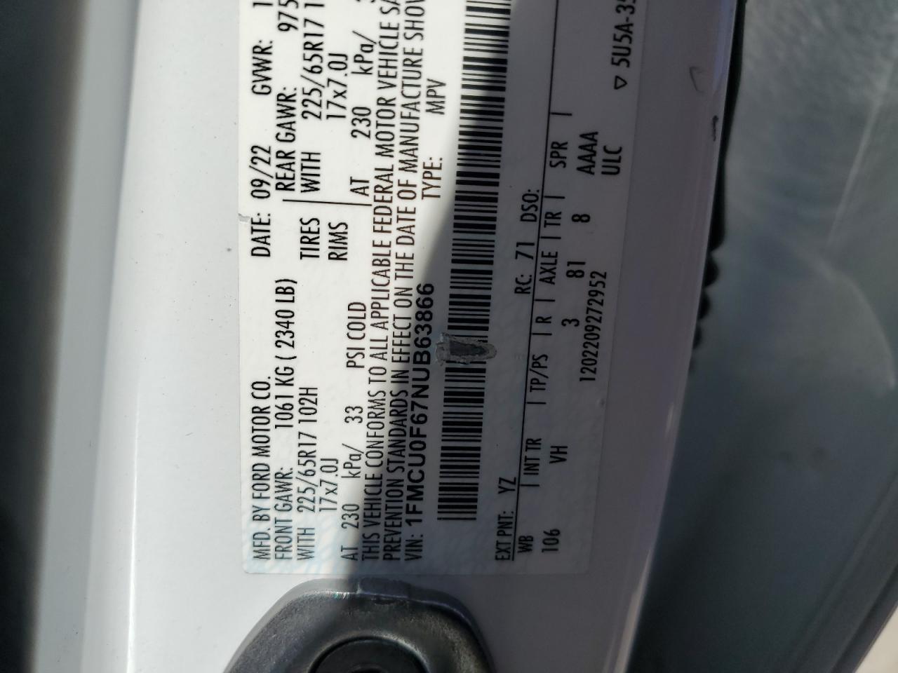 2022 Ford Escape S VIN: 1FMCU0F67NUB63866 Lot: 80156075