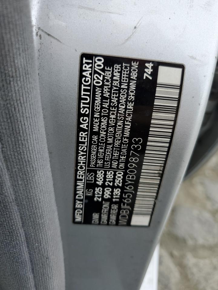 2000 Mercedes-Benz E 320 VIN: WDBJF65J6YB098733 Lot: 80508845