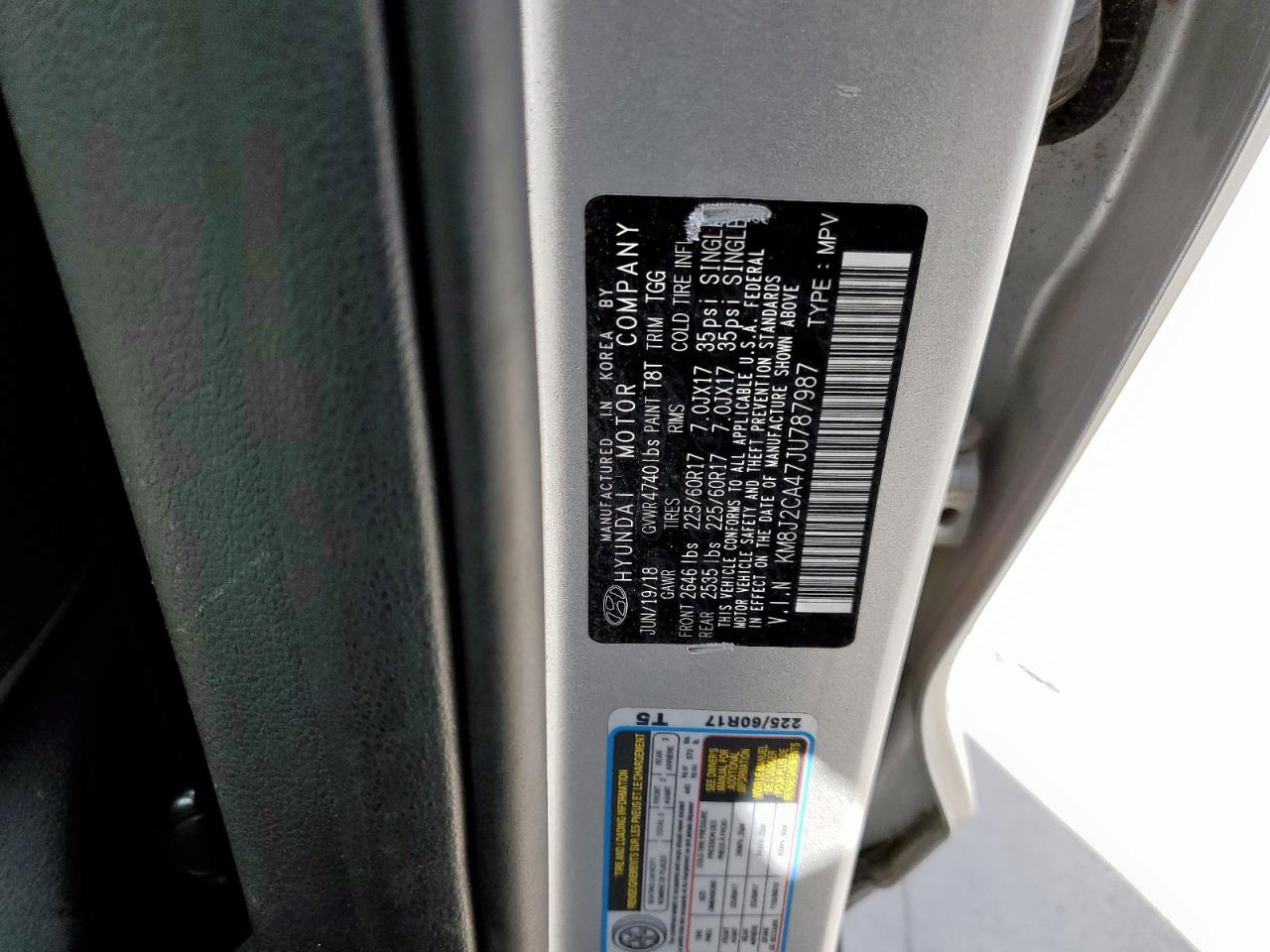 2018 Hyundai Tucson Se VIN: KM8J2CA47JU787987 Lot: 84050445