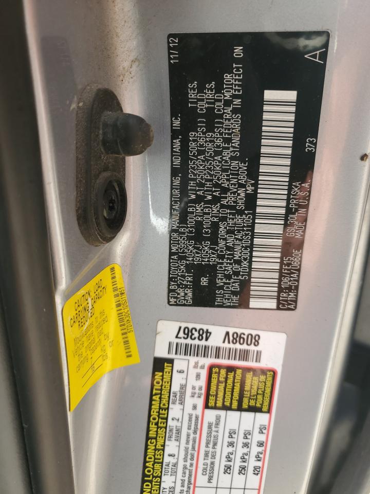 2013 Toyota Sienna Sport VIN: 5TDXK3DC1DS311051 Lot: 81837205