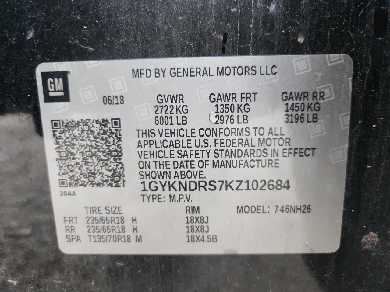 2019 Cadillac Xt5 Luxury VIN: 1GYKNDRS7KZ102684 Lot: 81744605