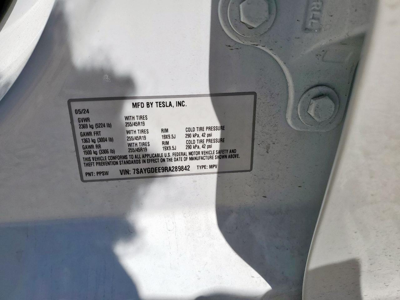 2024 Tesla Model Y VIN: 7SAYGDEE9RA289842 Lot: 82169115