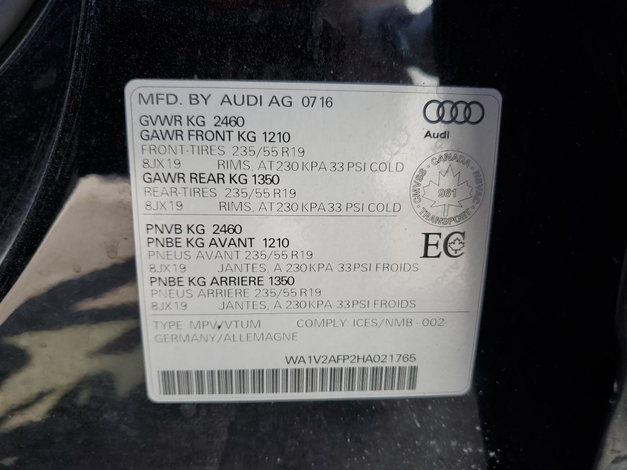 2017 Audi Q5 Technik VIN: WA1V2AFP2HA021765 Lot: 69732915