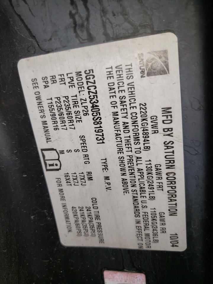 2005 Saturn Vue VIN: 5GZCZ53405S819731 Lot: 71936855