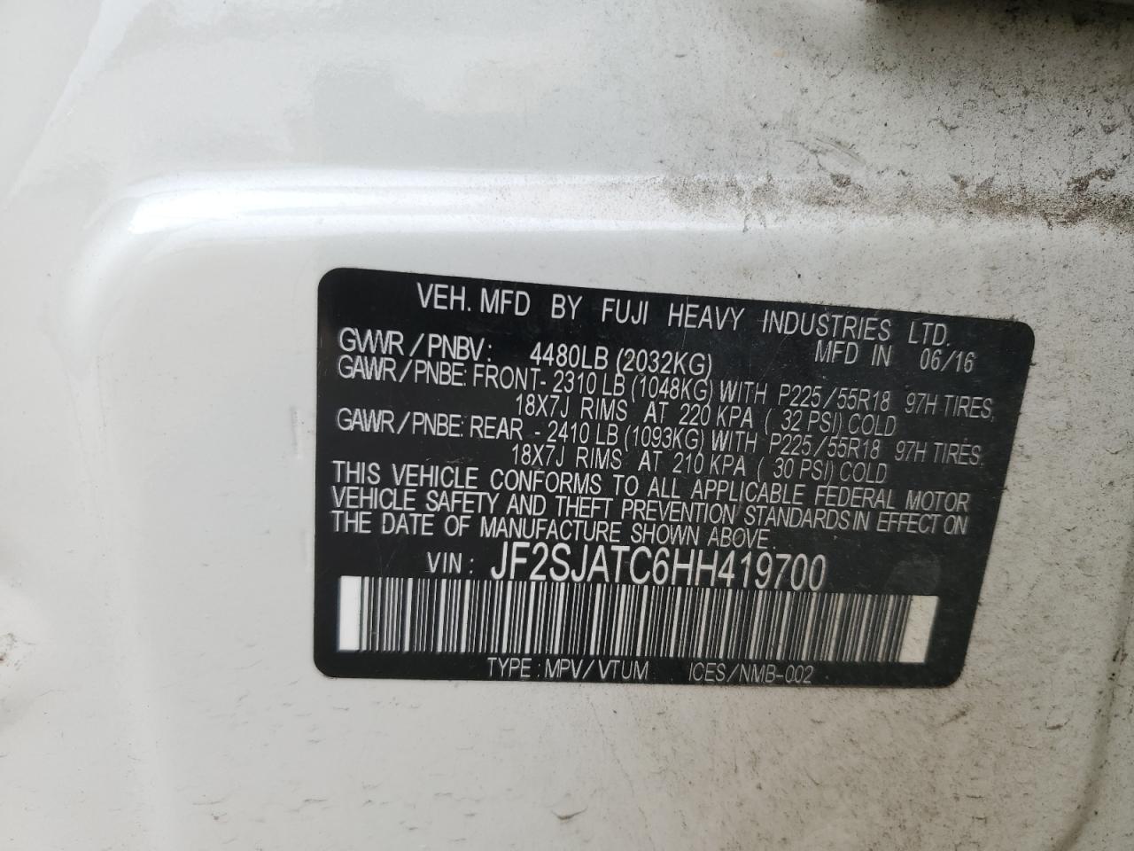 2017 Subaru Forester 2.5I Touring VIN: JF2SJATC6HH419700 Lot: 71716425