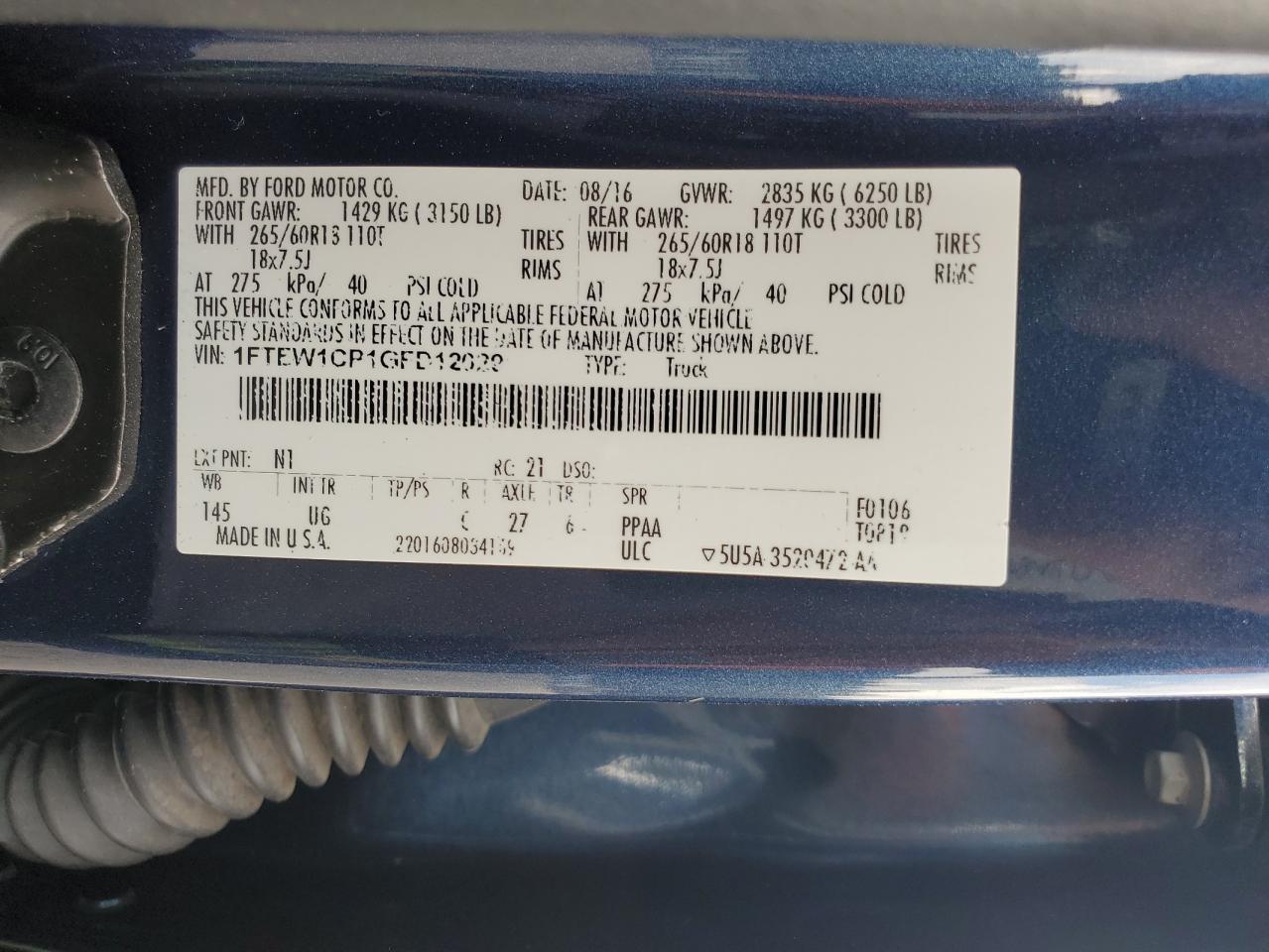 2016 Ford F150 Supercrew VIN: 1FTEW1CP1GFD12029 Lot: 80837025