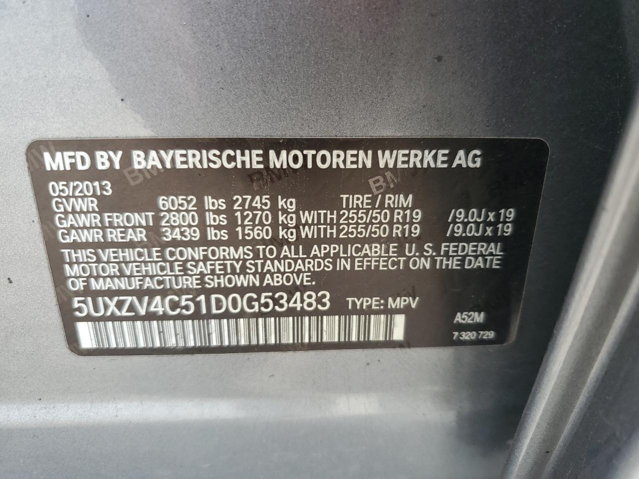 2013 BMW X5 xDrive35I VIN: 5UXZV4C51D0G53483 Lot: 84648625