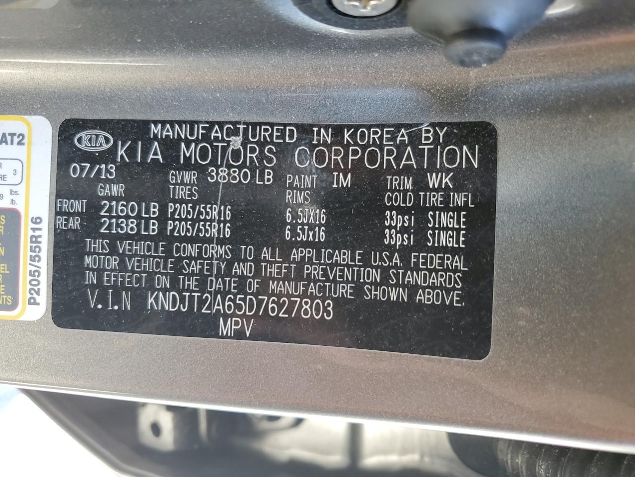 2013 Kia Soul + VIN: KNDJT2A65D7627803 Lot: 70785335