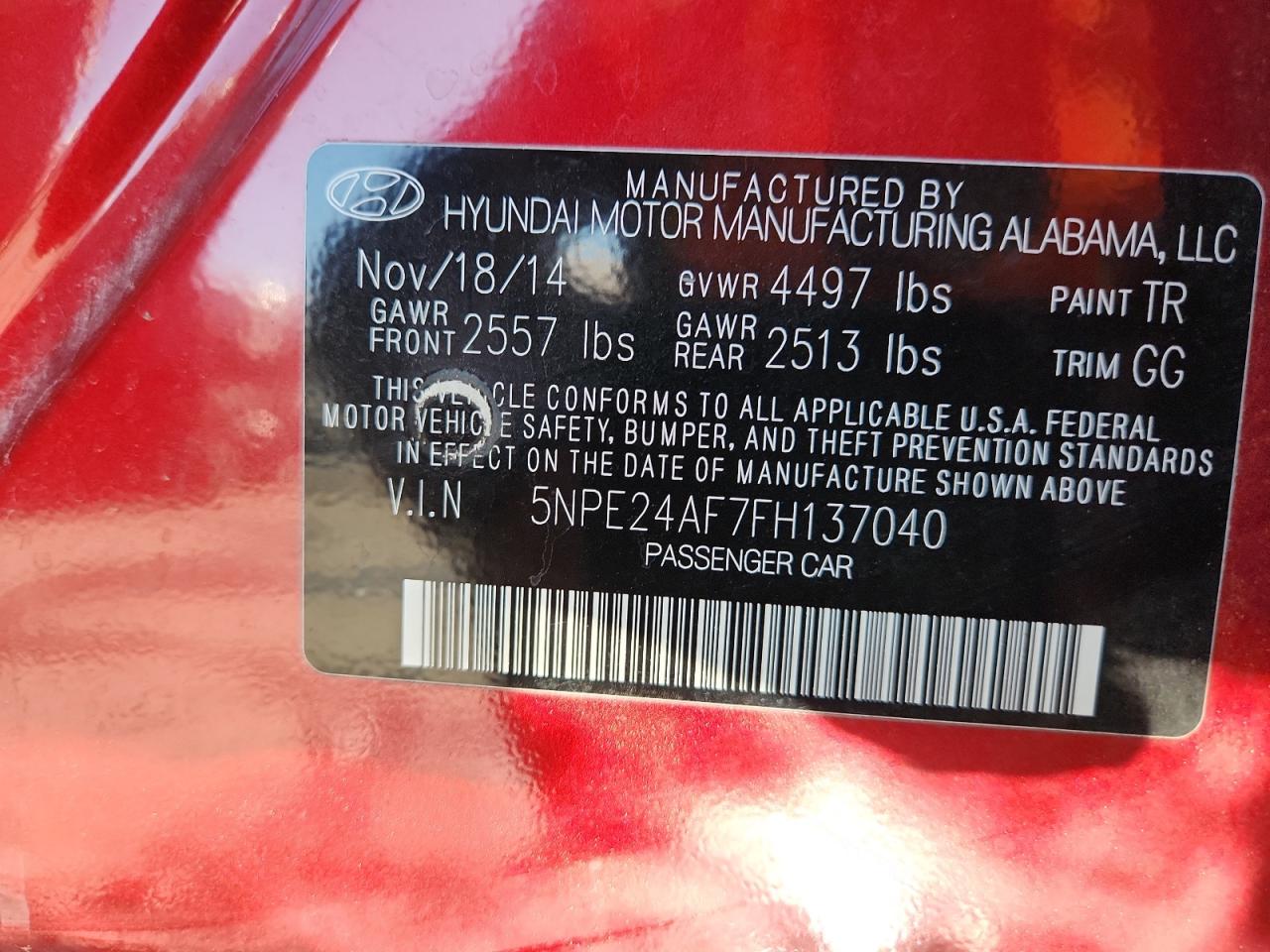 2015 Hyundai Sonata Se VIN: 5NPE24AF7FH137040 Lot: 81240285