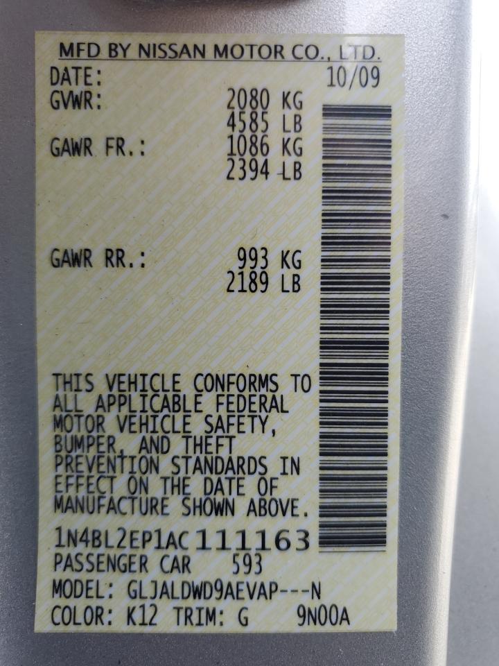 2010 Nissan Altima Sr VIN: 1N4BL2EP1AC111163 Lot: 81624635