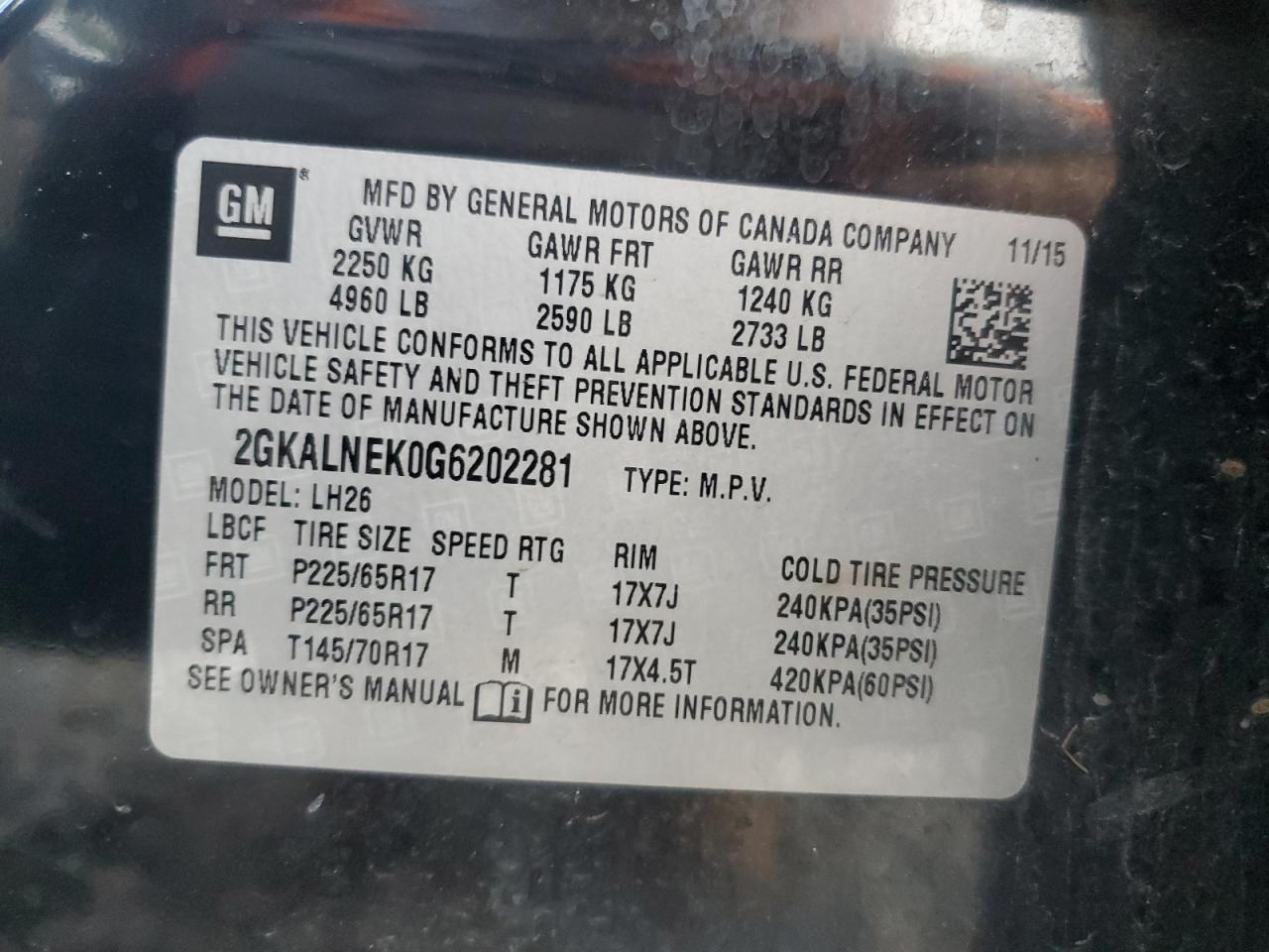 2016 GMC Terrain Sle VIN: 2GKALNEK0G6202281 Lot: 80172585