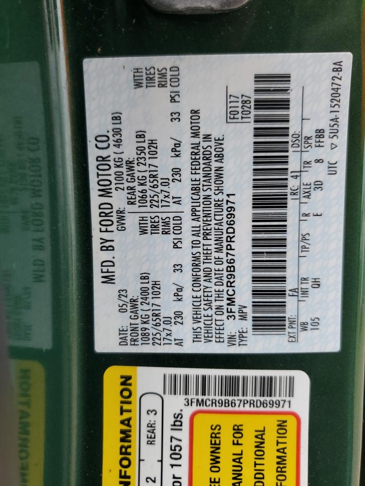 2023 Ford Bronco Sport Big Bend VIN: 3FMCR9B67PRD69971 Lot: 70942485