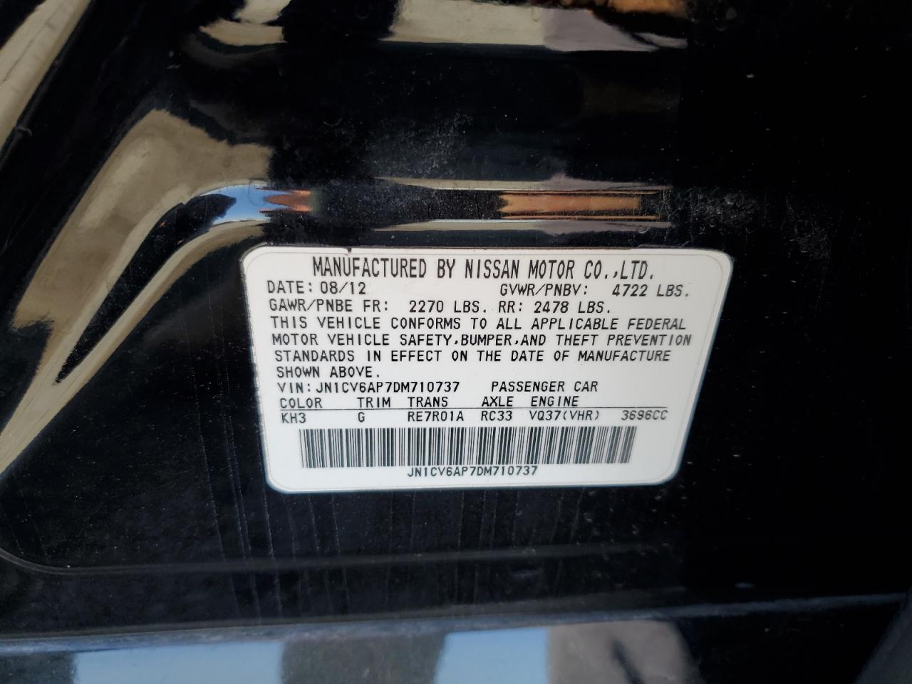 2013 Infiniti G37 Base VIN: JN1CV6AP7DM710737 Lot: 83977695