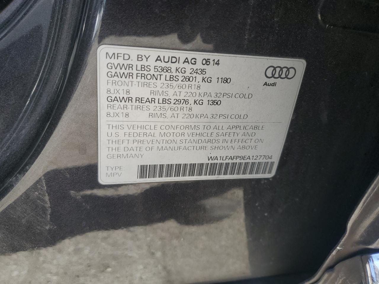 2014 Audi Q5 Premium Plus VIN: WA1LFAFP9EA127704 Lot: 84584335