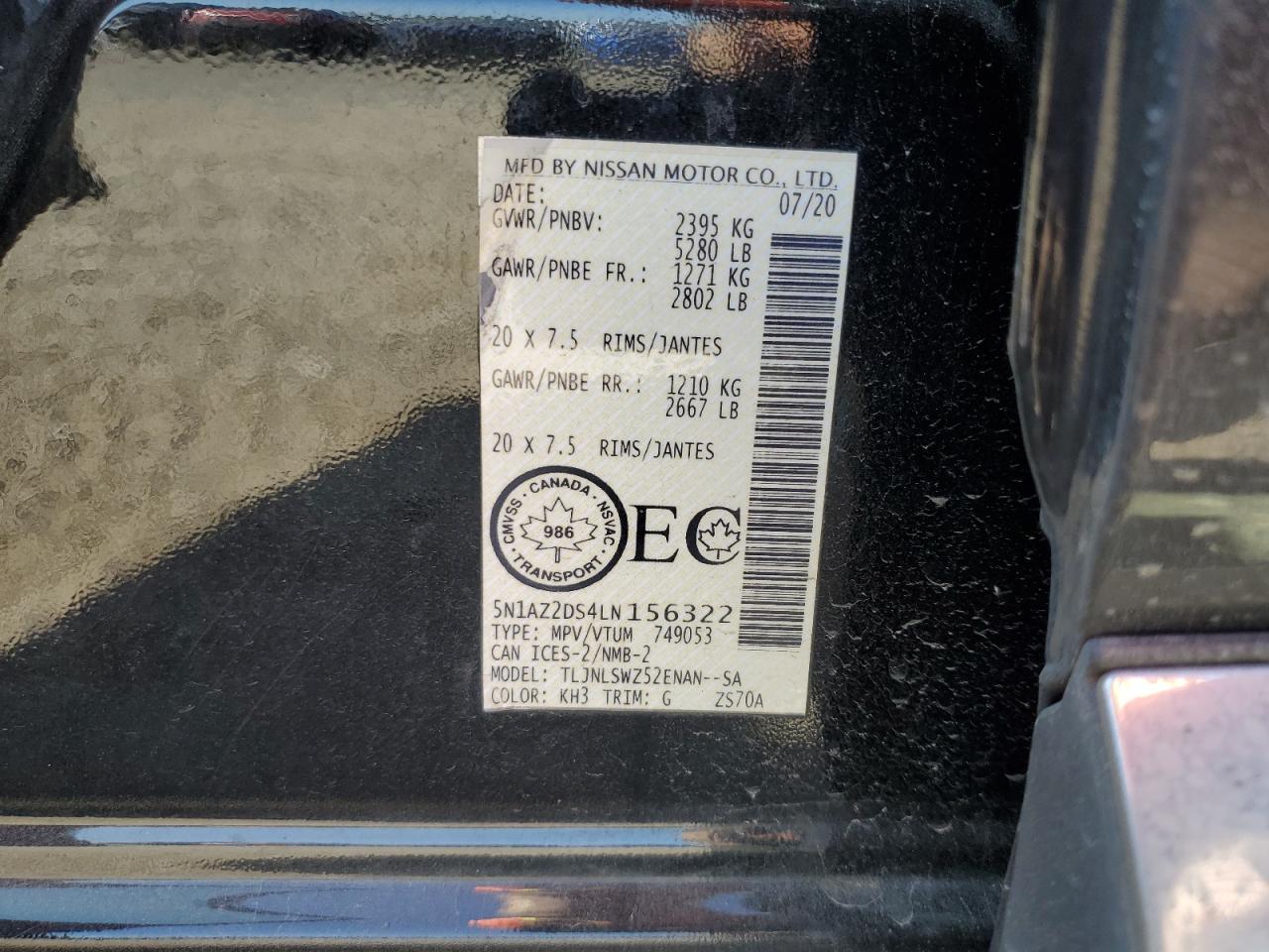 2020 Nissan Murano Platinum VIN: 5N1AZ2DS4LN156322 Lot: 81514935