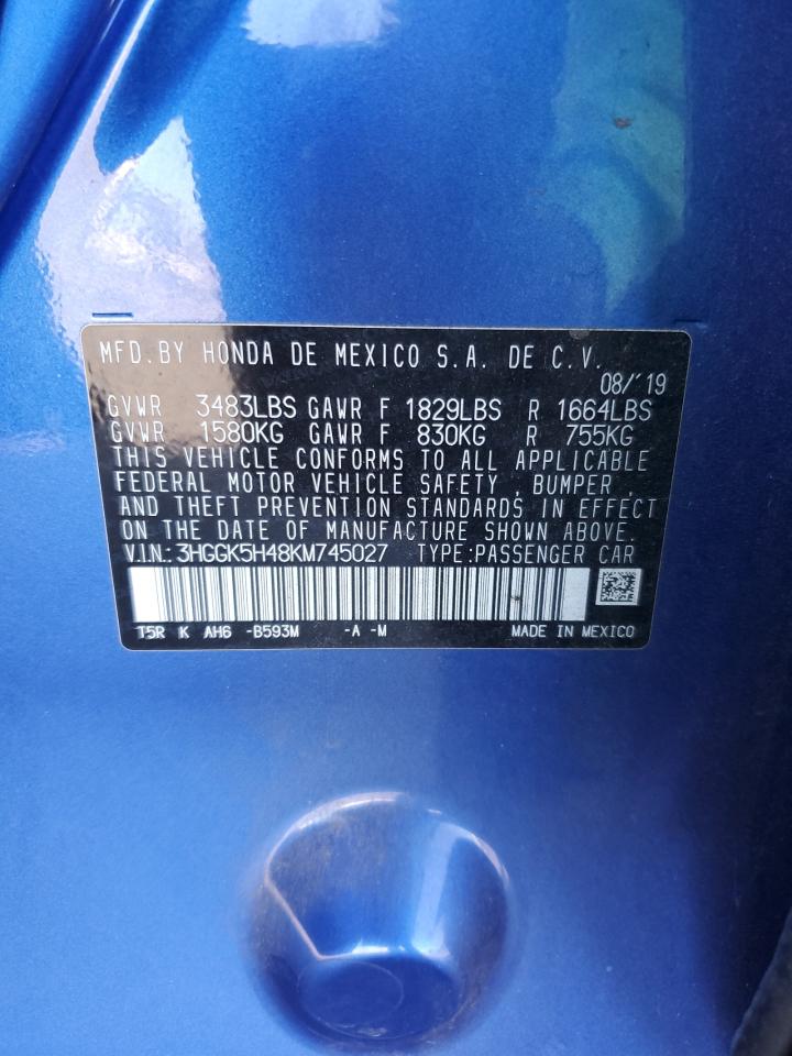 2019 Honda Fit Lx VIN: 3HGGK5H48KM745027 Lot: 81143625