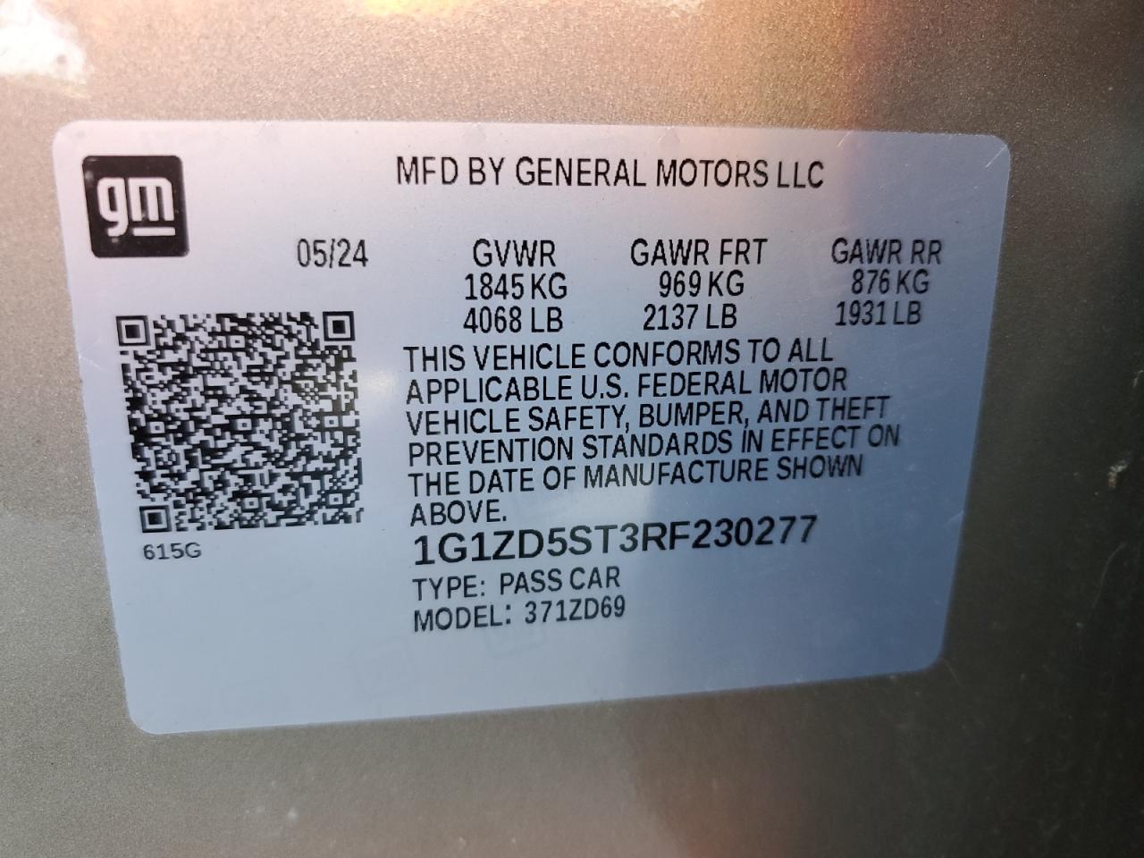 2024 Chevrolet Malibu Lt VIN: 1G1ZD5ST3RF230277 Lot: 83933665