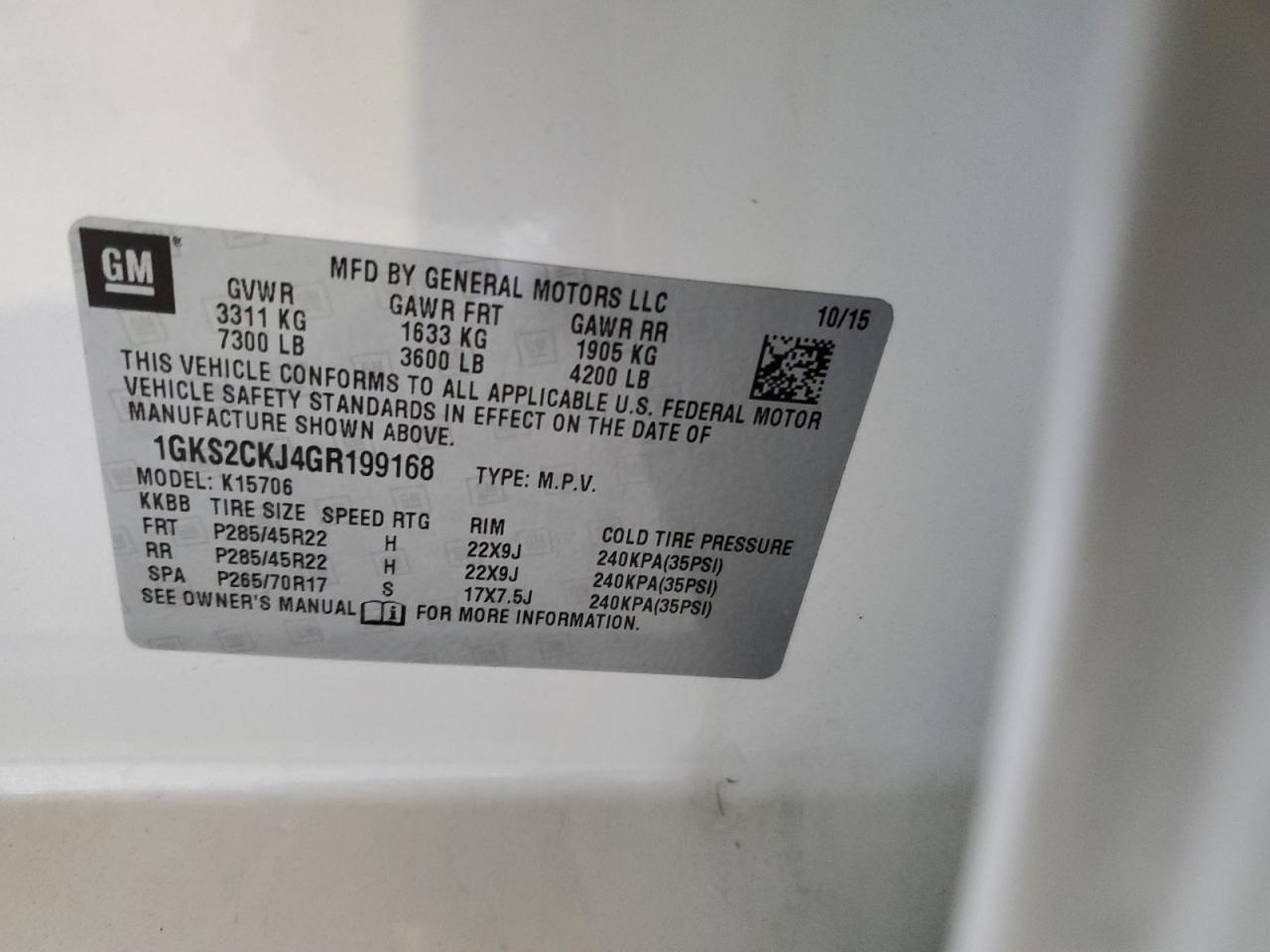 2016 GMC Yukon Denali VIN: 1GKS2CKJ4GR199168 Lot: 80203015