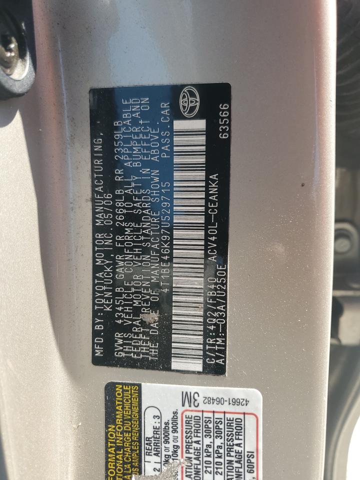 2007 Toyota Camry Ce VIN: 4T1BE46K97U529715 Lot: 82123495