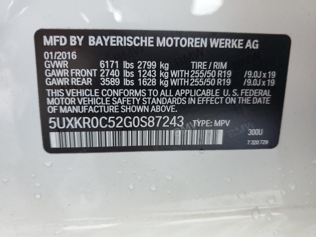 2016 BMW X5 xDrive35I VIN: 5UXKR0C52G0S87243 Lot: 71008665